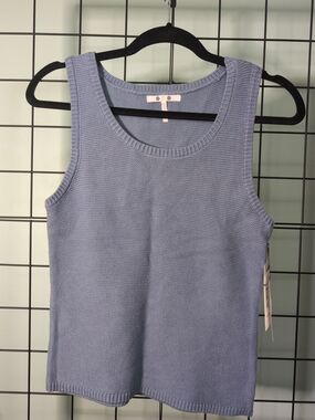 Three Dots Olive Tank Knit Sweater Vest NWT Size S Faded Denim